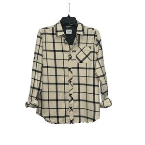 Joes Jeans Boys Raw Hem Plaid Flannel Shirt Size Large 14/16 Roll Tab Sleeve NWT